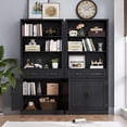 thumbnail image 7 of PUFFCAFE Bookcase with Doors & Drawers,Wood Book Shelf with Storage Cabinet,3 Tier Display Shelves,Metal Handles,Black Tall Book Case, 7 of 7