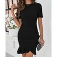 thumbnail image 5 of Women's Summer Dress Short Sleeves Bodycon Mini Dress Ruched Puff Sleeve Ruffle Hem Cocktail Party Dress, 5 of 6