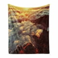 thumbnail image 1 of Clouds Soft Flannel Fleece Blanket, Sunset on the Hill Tops Above the Clouds Unusual Extreme Morning Glory Print, Cozy Plush for Indoor and Outdoor Use, 50" x 60", Orange White Brown, by Ambesonne, 1 of 6