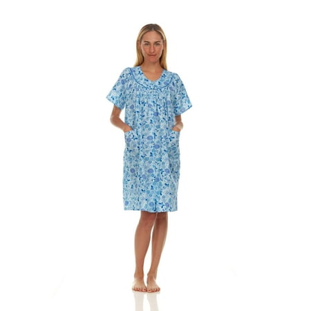 

Lati Fashion Women Snaps Front Duster Short Sleeve Female Nightgowns & Sleepshirts Blue Size 3X