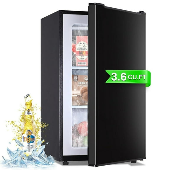 3.6 Cu.Ft Small Freezer, Upright Freezer with Reversible Single Door, 3-Speed Temperature Adjustment (Down to -13°F), Freestanding Compact Freezer with 3-Layer Condenser Tube for Home, Kitchen