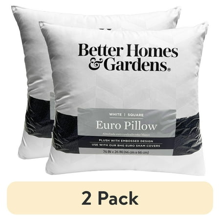 (2 pack) Better Homes & Gardens Euro Pillow, 26"x26" - Plush, Hypoallergenic