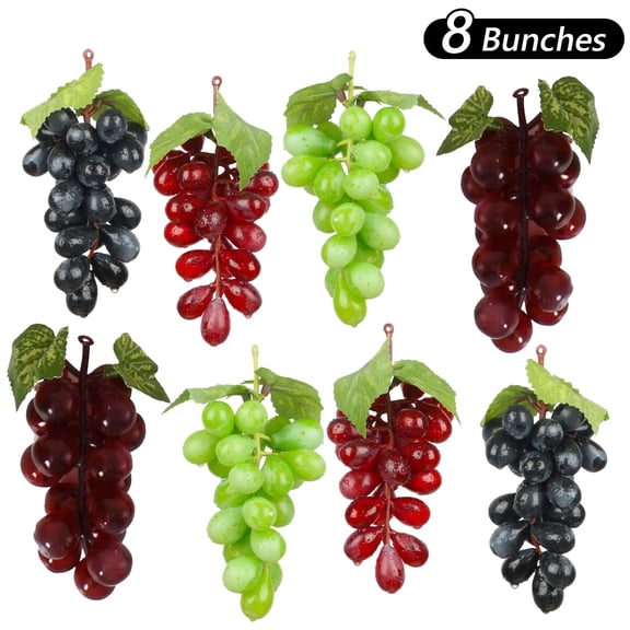 Hengbo 8 Bunches Artificial Decorative Grapes Bunches Rubber Lifelike Grapes Clusters for Vintage Wedding Wine Decor 4 Colors
