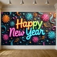 thumbnail image 5 of Neon Light Happy New Year Banner Colorful Fireworks New Year Banner Confetti Design Ribbon Decor Celebration Banner for New Year Party Holiday Celebration Indoor Decoration, 5 of 9