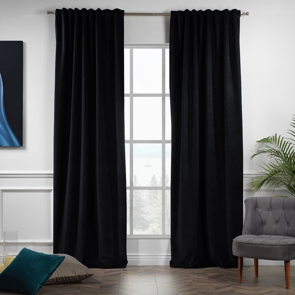 3S Brother's Solid Luxury Matte Velvet Soft Curtains Set of 2 Panels Hanging Back Tap & Rod Pocket Home Décor Bedroom Kitchen Office Windows Room Darkering ( Black-52"x72")