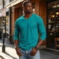 thumbnail image 3 of Dwelliawo Mens Long Sleeve Tee Shirts Casual V Neck Muscle Basic T-Shirt Moisture Wicking Soft Tops Turquoise L, 3 of 3