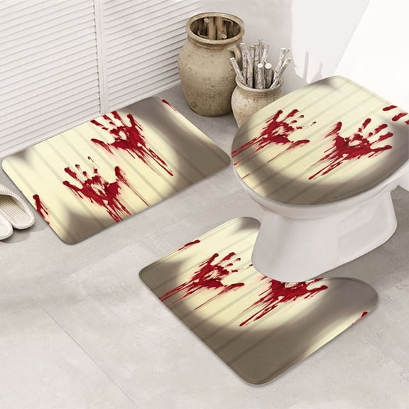 Bathroom Rugs Sets 3 Piece - Bloody Hand1 Absorbent Non Slip Bath Mats, U-Shape Toilet Lid Cover, Contour Mat, Soft Washable Shower Mats Bath Rug Mat for Bathroom Tub Toilet