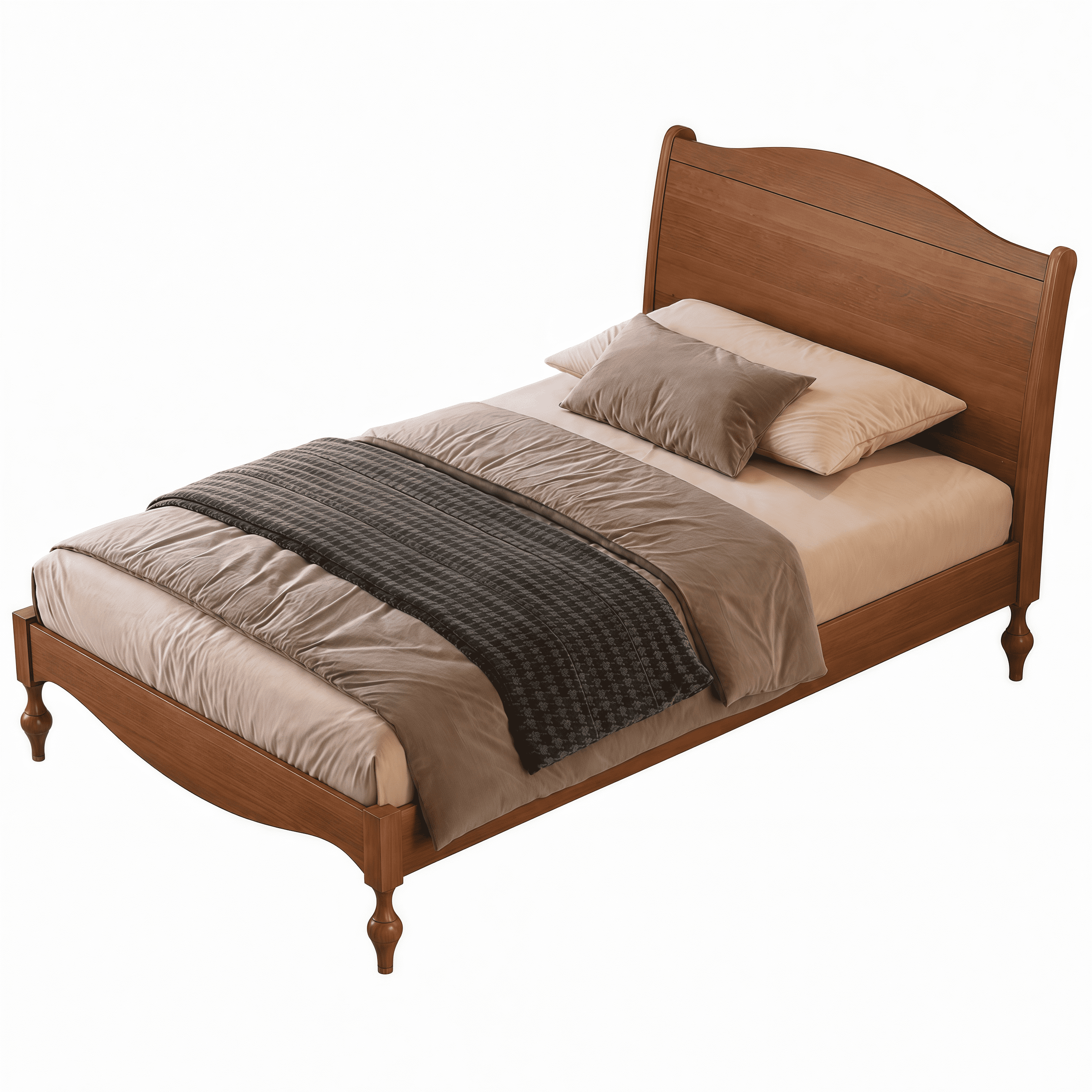 Euroco Wood Full Size Platform Bed with Traditional Arched Headboard, Vintage Bed Frame, No Box Spring Needed, Light Walnut