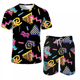thumbnail image 3 of Conjunto de 2 piezas para hombre, camisetas disco de los años 80 y 90, camisetas hawaianas vintage de playa, pantalones cortos, chándal de verano para fiesta con temática callejera Y2k, 3 of 5