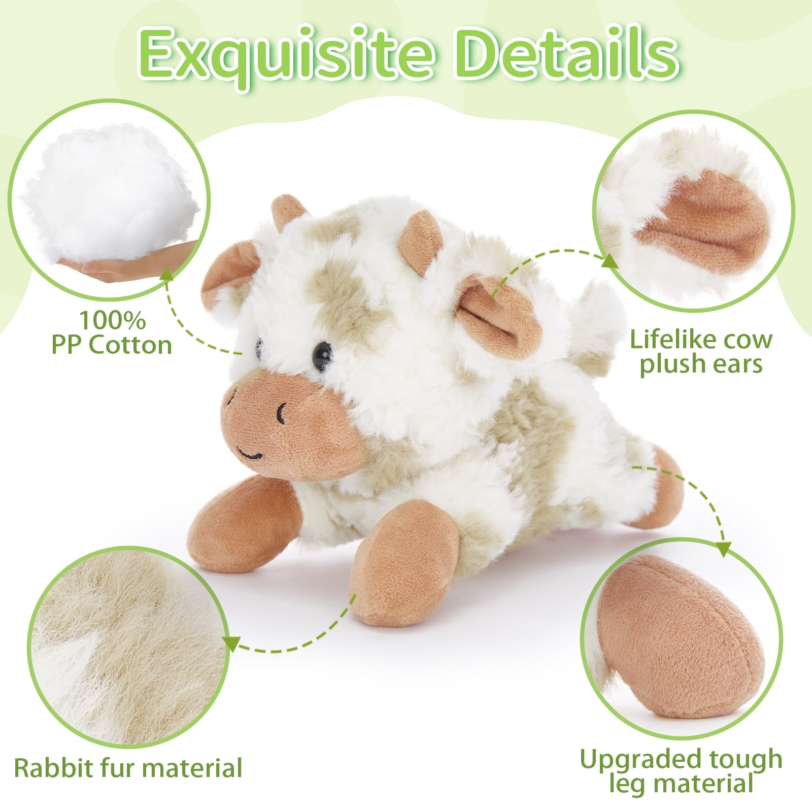MorisMos 6" Lying Cow Stuffed Animal, Super Soft Cow Plush Toy