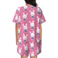 thumbnail image 3 of Naloa Rabbit Holding Flowers Women's Short-Sleeved Pajama Set, Loungewear, Summer pajamas, Breathable Cozy - Small, 3 of 9