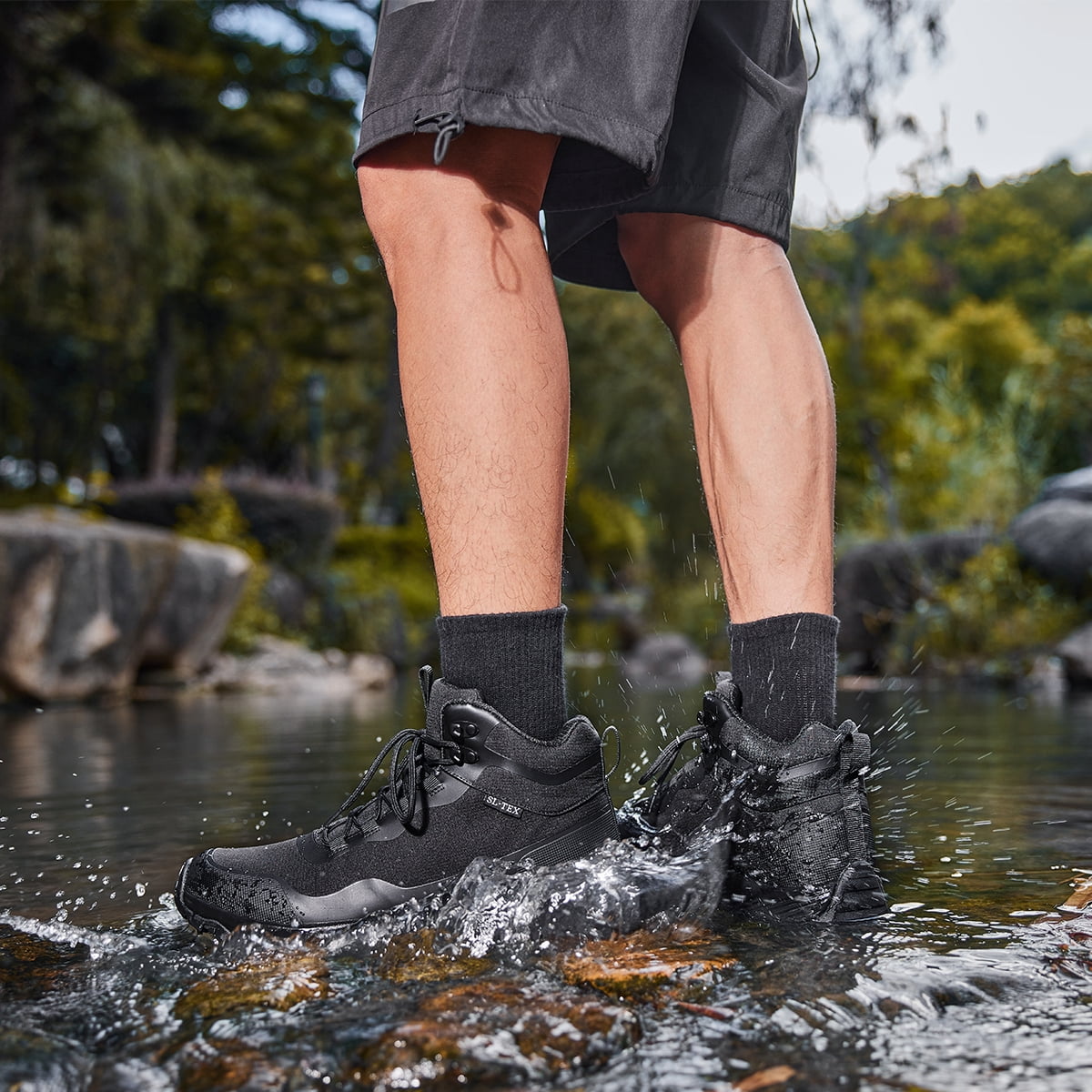 COM STAR Men Hiking Boots Breathable Outdoors Mid Ankle Walking Shoes Lightweight Mountaineering Shoes  for Trekking, Camping