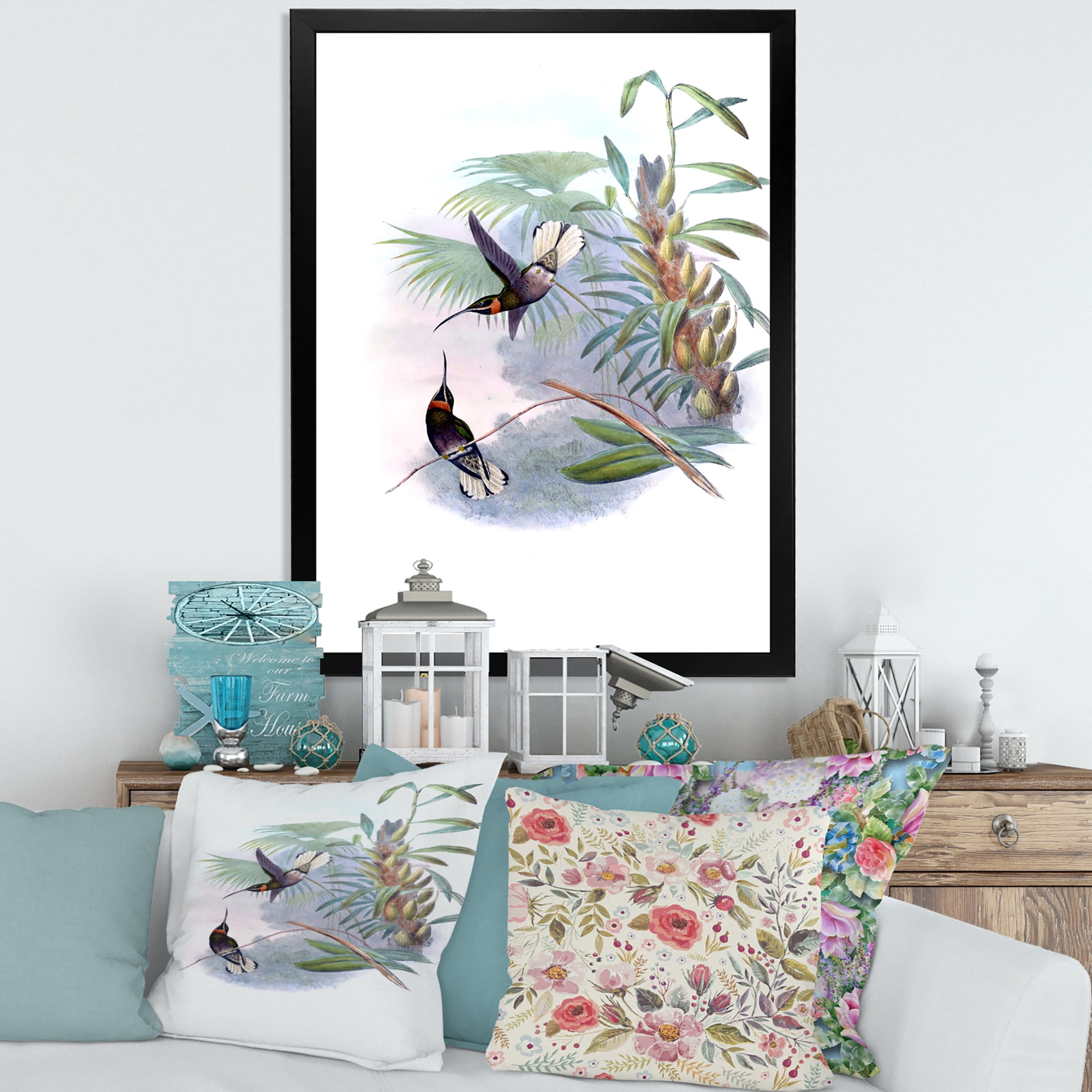 Designart 'Ancient Hummingbird On A Branch' Traditional Framed Art Print