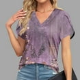 thumbnail image 2 of Women's Loose V-Neck Retro Print Short Sleeve Tops ,Light Purple-BN 2XL, 2 of 6