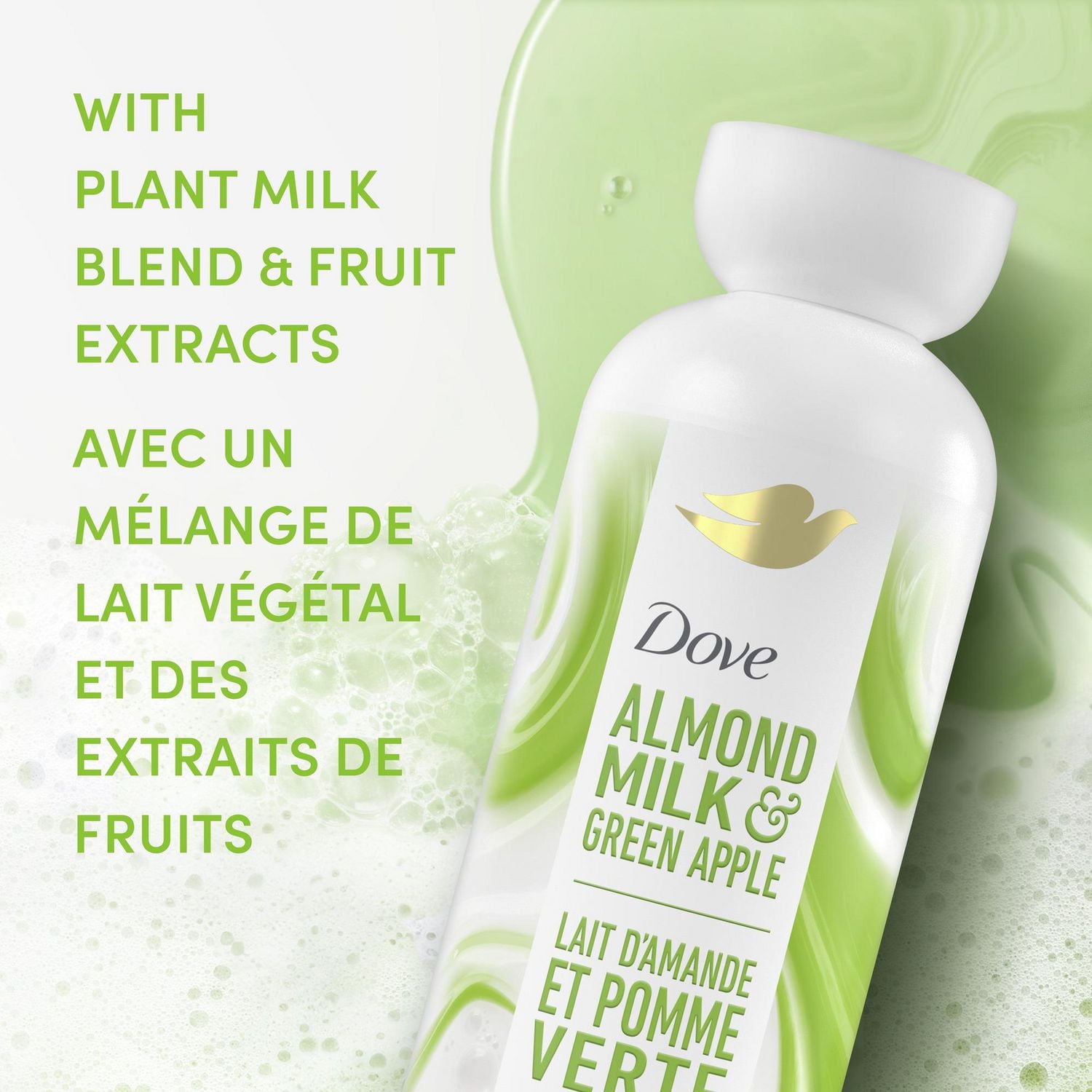 Dove Lait Végétal Gel Douche Nettoyant pour une Peau Hydratée Lait d'Amande & Pomme Verte, sans Nettoyants au Sulfate ni Parabènes, pH équilibré, 517mL 517mL