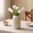 thumbnail image 3 of REGALWOVEN Modern Ceramic Flower Vase Matte Ribbed Vase, Small Decorative Vase for Desktop & Bathroom, Minimalist Centerpiece Beige 3.5" x 3.5" x 5.9", 3 of 6