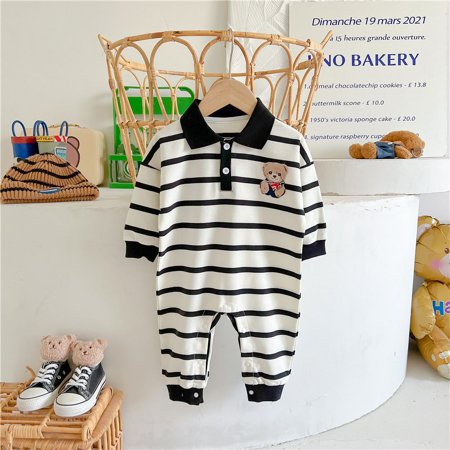 

DDWD Can be used on behalf of 0-2 years old baby clothes men‘s long sleeve autumn jumpsuit gentleman collar bear striped ha clothes