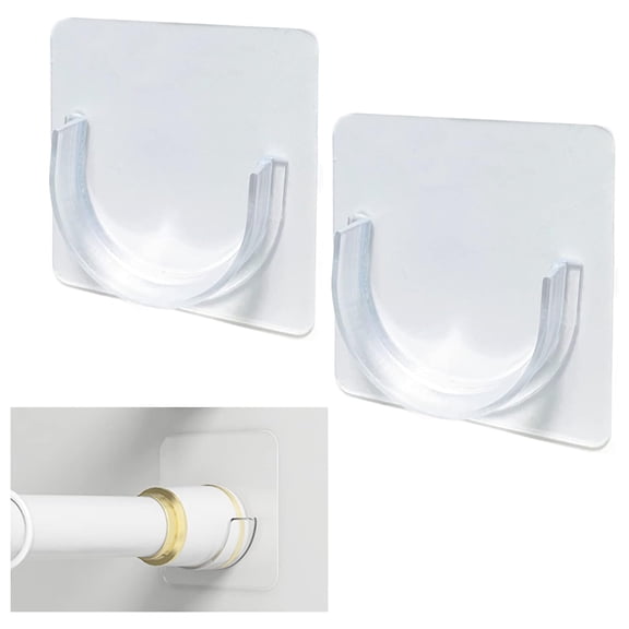 Shower Rod Holder, 2 Packs Tension Curtain Rod Bracket No Drilling, Adhesive Shower Rod Retainer Shower Curtain Rod Holder | Shower Curtain Rod not Included Transparent