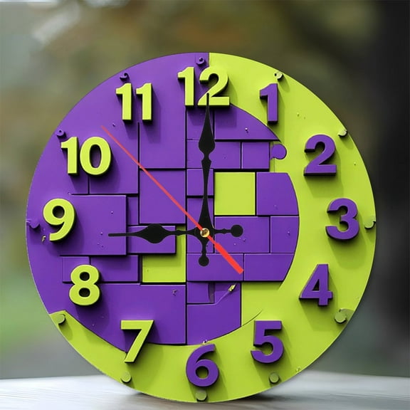 Purple Green Modern Design Wall Clock 10-Inch Silent Wooden Wall Clock, Battery Operated (AA Batteries Not Included), Artistic Home Decor