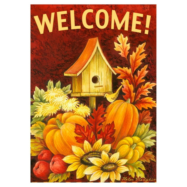 Toland Home Garden Nichoir d'Automne 28 x 40 Pouces Drapeau de Maison Décoratif Récolte d'Automne Bienvenue Double Face