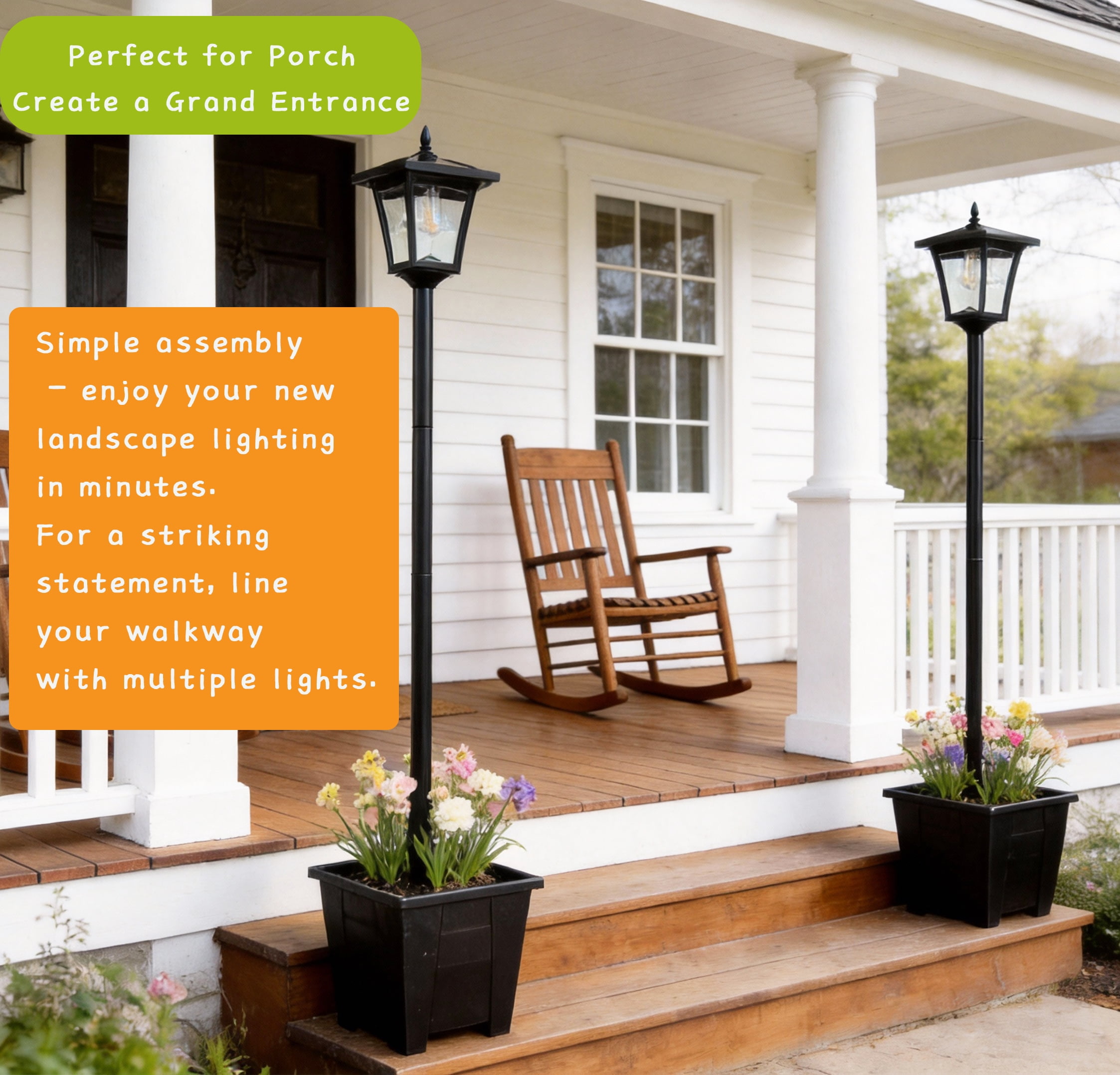 DJGIFI 150/125/100CM Adjustable Height Solar Garden Light Outdoor, Vintage Pathway LED Light with Flower Pot, Auto on/off