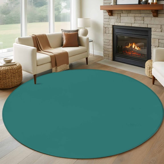 5ft Round Rug, Dark Blue Non-Skid Rubber Backing Large Area Rugs - Living Room Bedroom Home Office, Rustic Dark Green Solid Color Modern Art Indoor Floor Mat Carpets Washable Rug
