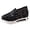 Black, variant on Women's Breathable Mesh Floral Sneakers – Embroidered Slip On Chunky Platform Shoes with Hidden Wedge Heel