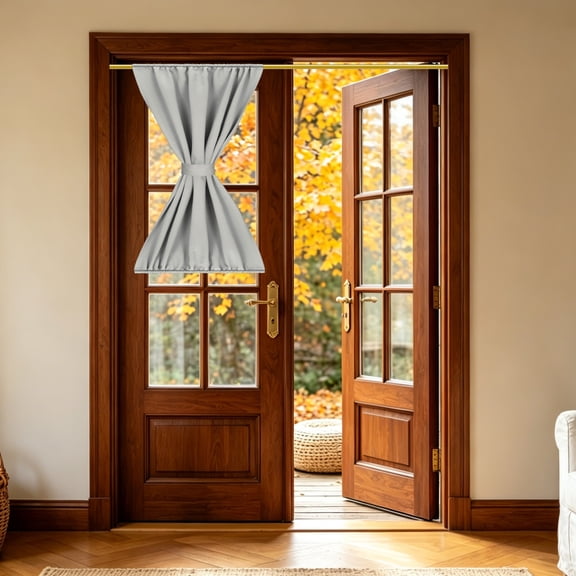 1 PC French Door Curtain, 30" x 40" Blackout Thermal Insulated Energy Saving Drape Polyester Rod Pocket Curtains & Drapes for Kitchen Front Door Window Treatments, Natural