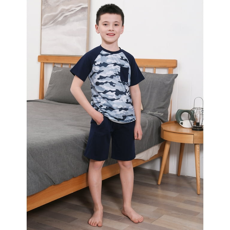 Uniexcosm Boys Pajamas Sets 2 Piece Sleepwear Short Sleeve Pjs for Boy with Shorts for 4 15Y