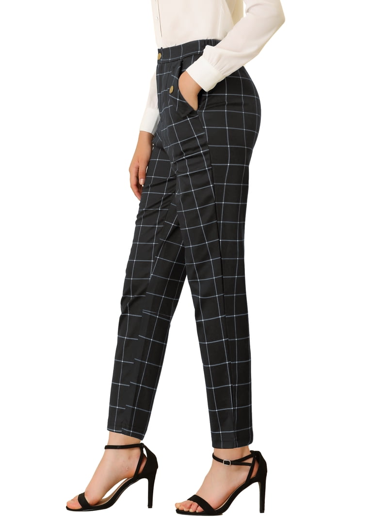 plaid dress pants women The Kaylie Wide Leg Curves Perfectly pair with tops and casual shoes for a vintage and fashion look Grey Plaid Dress Pants with