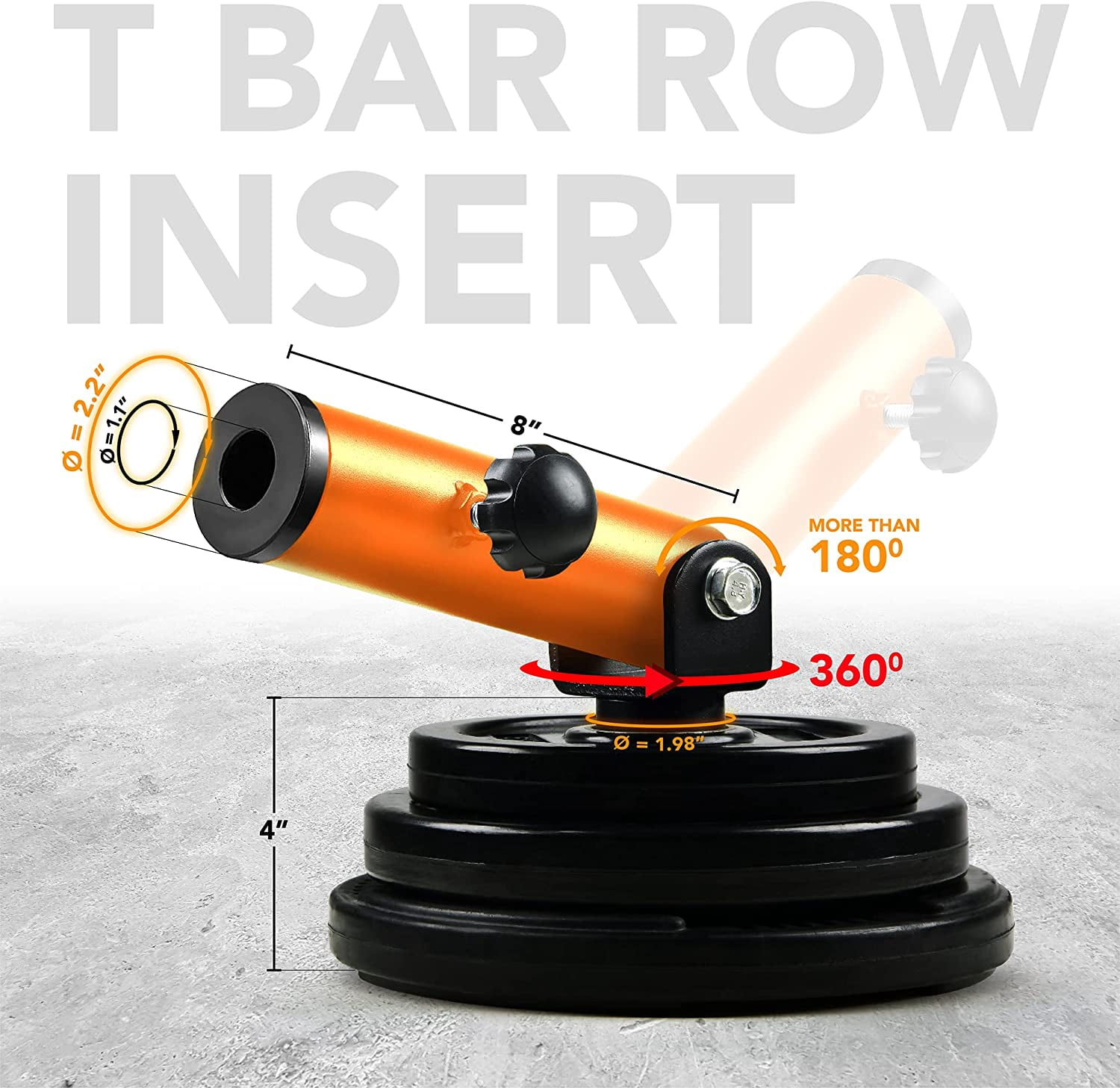 Yes4All T-Bar Row Plate Insert With 360-Degree Swivel Orange Single