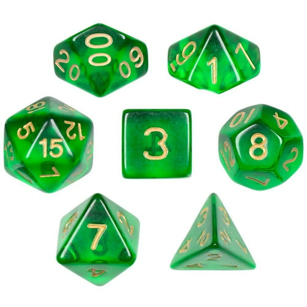 Dnd Polyhedral Dice, Green Translucent 7 Dice Polyhedral, With Velvet