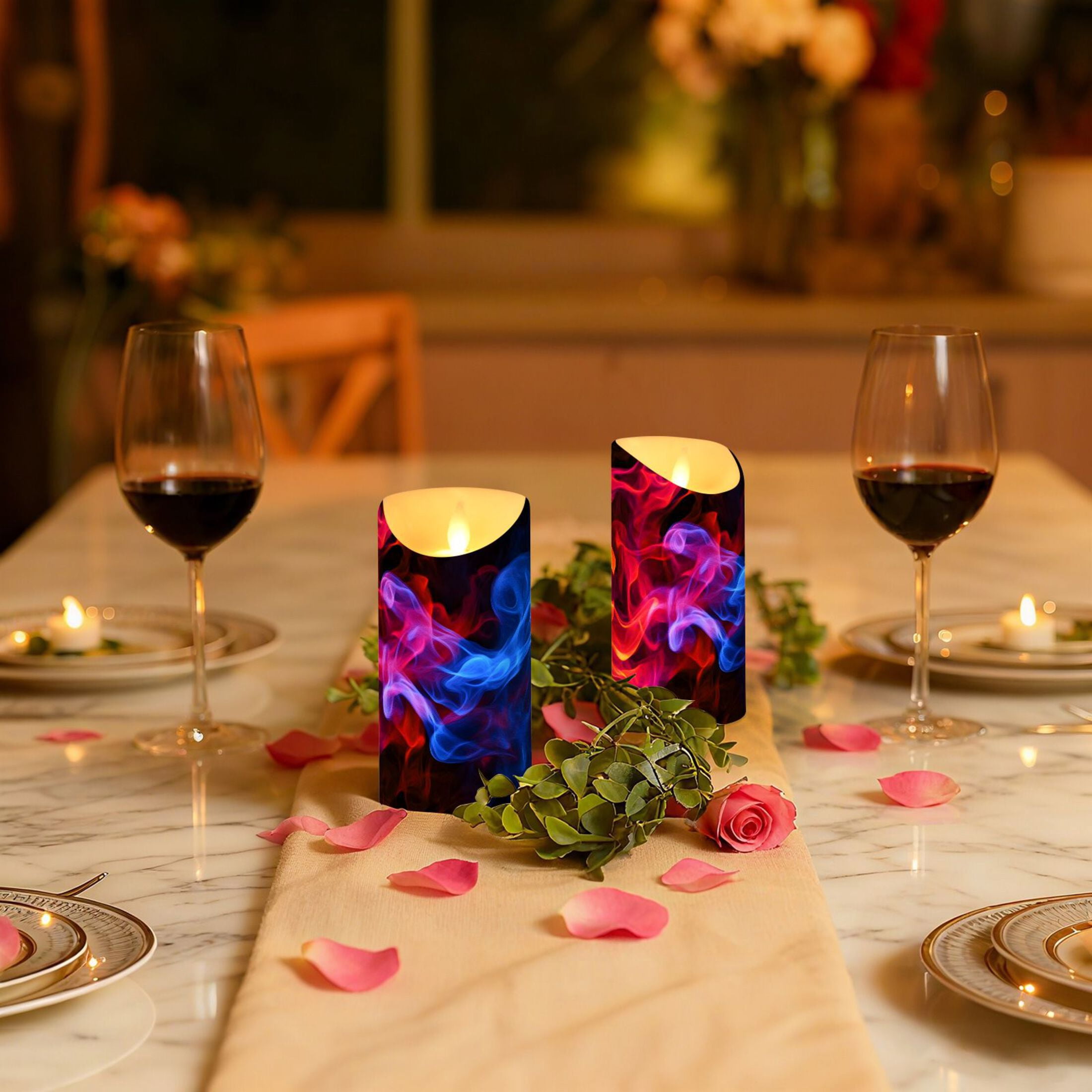 Blue and Red Flame Mixture Flickering Flameless Candles with Remote Timer Battery Operated LED Tealight Set of 2 M
