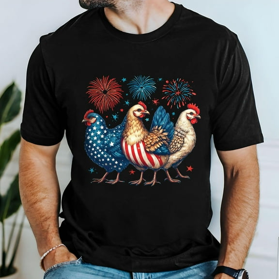 FLAGWIX Patriotic Chicken Merica 4th Of July Independence Day T-Shirt TQN3145TS - Father's Day, Christmas, Birthday Gifts For Men, Husband Gifts