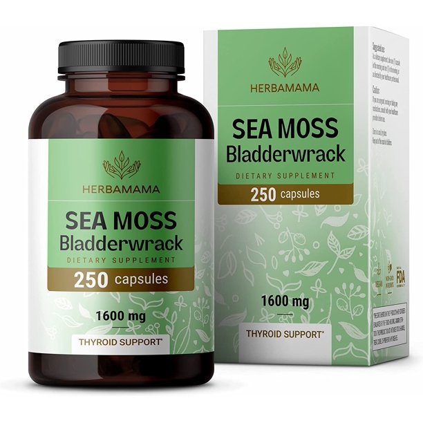 HERBAMAMA Sea Moss & Bladderwrack Capsules Thyroid Support, Immune