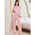 thumbnail image 4 of EKOUAER Pajama Set for Women 2 Piece Outfits Knit Sweater Sets Striped Top Wide Leg Long Pants Matching, 4 of 6