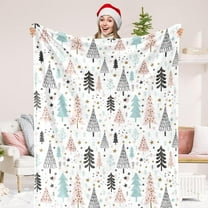 Christmas Fuzzy Blanket Pastel Xmas Tree Throw Blanket 50 x 60 Inch Blue Pink Forest Blanket for Winter Home Chair Sofa Couch Bed