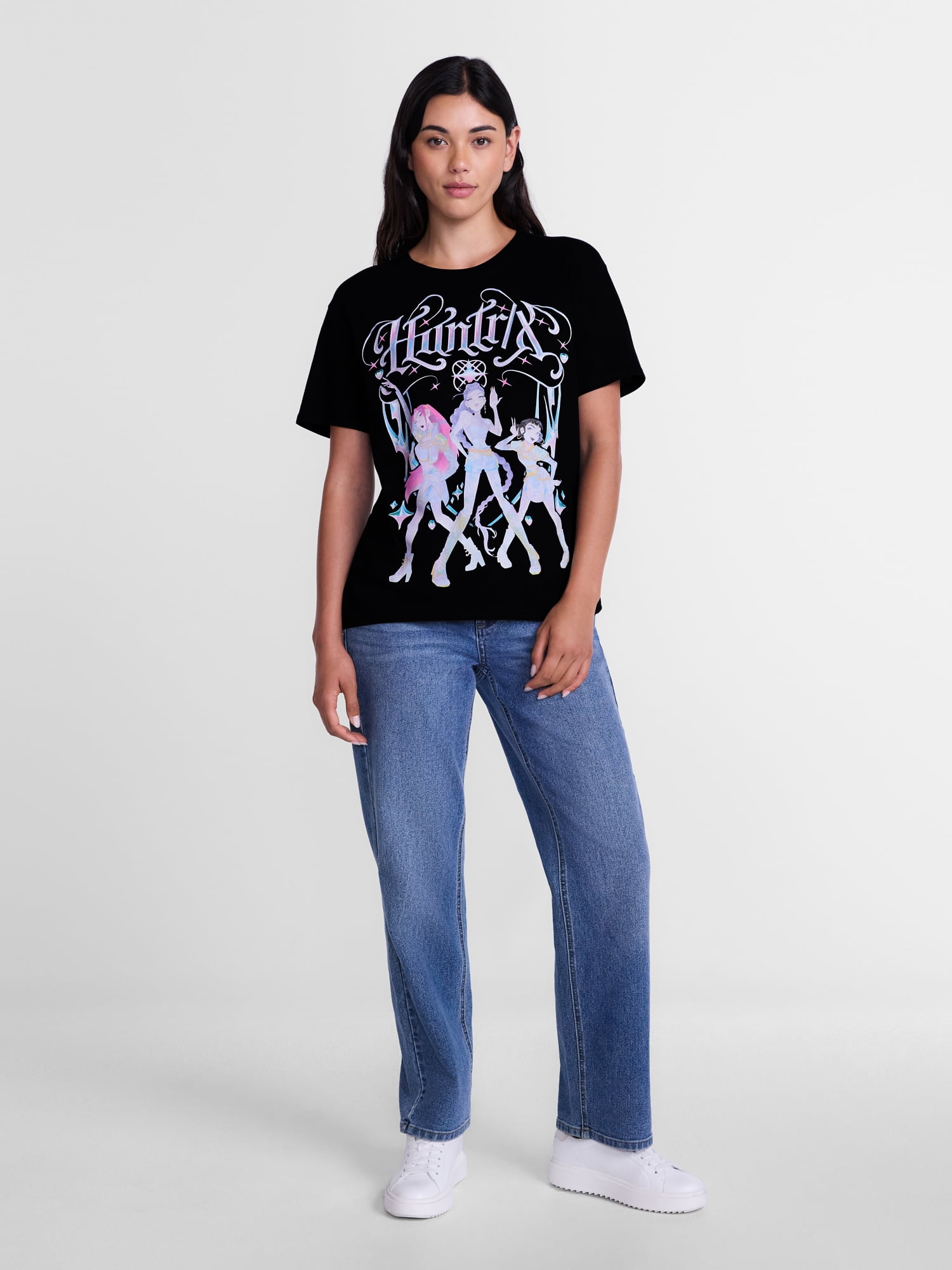 K-Pop Demon Hunters Women's Huntrix Graphic Tee with Short Sleeves, Sizes XXS-XXL