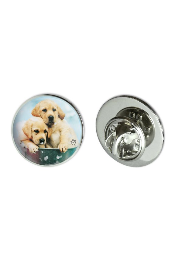 Labrador Retriever Puppies Dogs Bath Bubbles Bucket Metal 0.75" Lapel Hat Pin Tie Tack Pinback