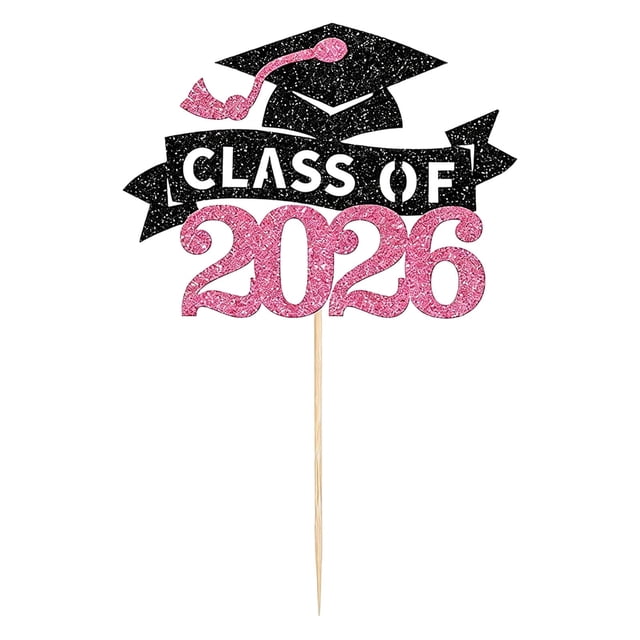 Party Supplies Set Glitter Class of 2026 Graduation Cake Topper 14Cm Grad Cap & Banner Cake Pick for Graduation Decor & Dessert Table Decoration Kit,Balloon Set,Banner Set,Table Decor,Confetti,Party