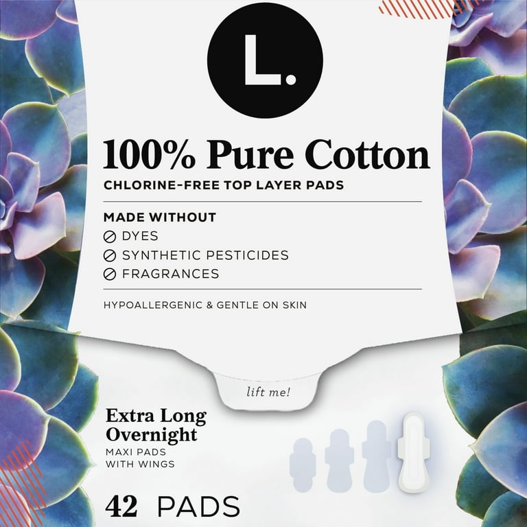 L. Chlorine Free Maxi Extra Long Overnight Pads with Wings, 20 count 