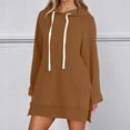 thumbnail image 2 of IWRICH Women's Oversized Hoodie Dress Warmy Casual Pullover Tops Split Hem Drawstring Long Sweatshirt with Pocket Khaki L, 2 of 5