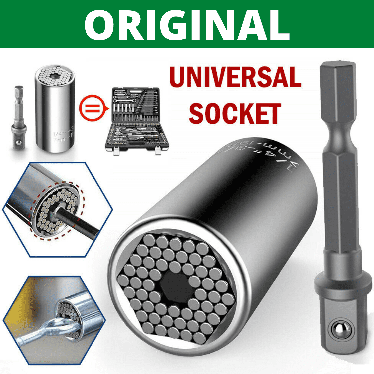 NewAge Products 2pc Set SelfAdjusting Universal Socket Wrench Set Sockets Sleeve 719mm Power