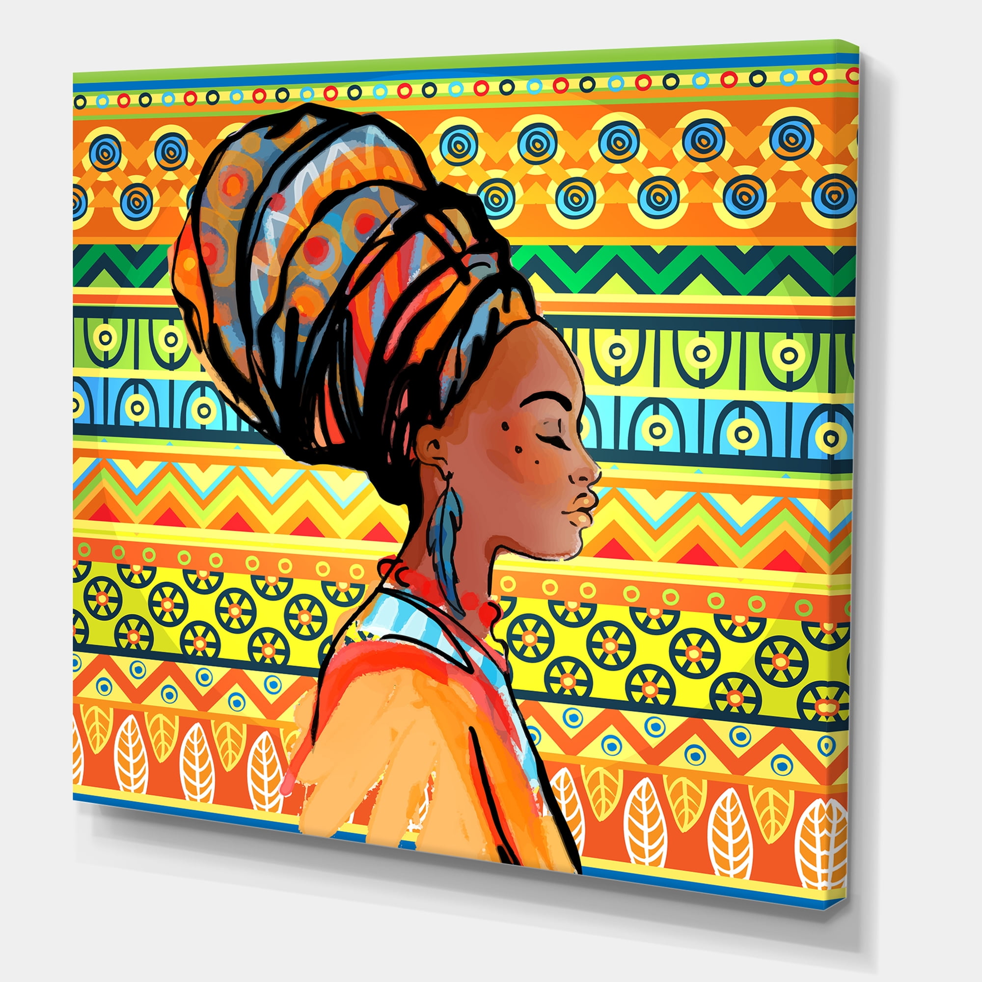 Designart ' African American Woman Portrait with Turban III ' Modern Canvas Wall Art Print
