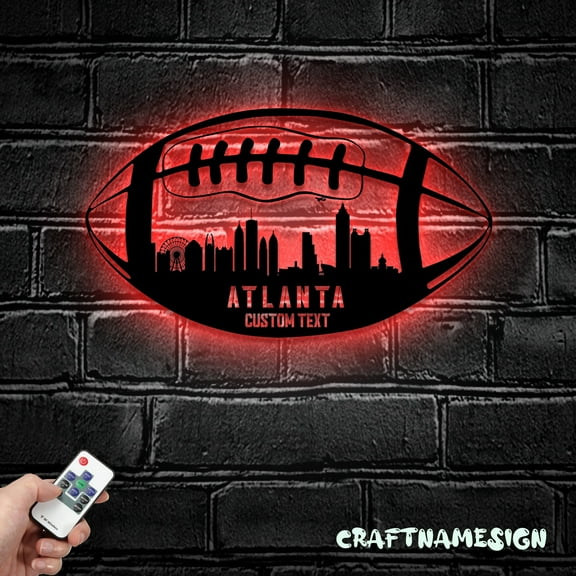 Craftnamesign Custom Atlanta Skyline Metal Sign LED Light, American Football Sign, Football Decor