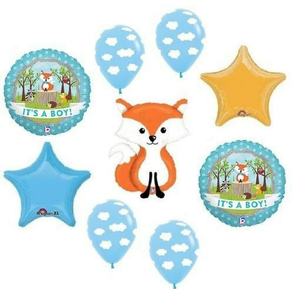 Fox Woodland Animals It's a BOY Welcome Baby Shower (9) Party Mylar Balloons Set