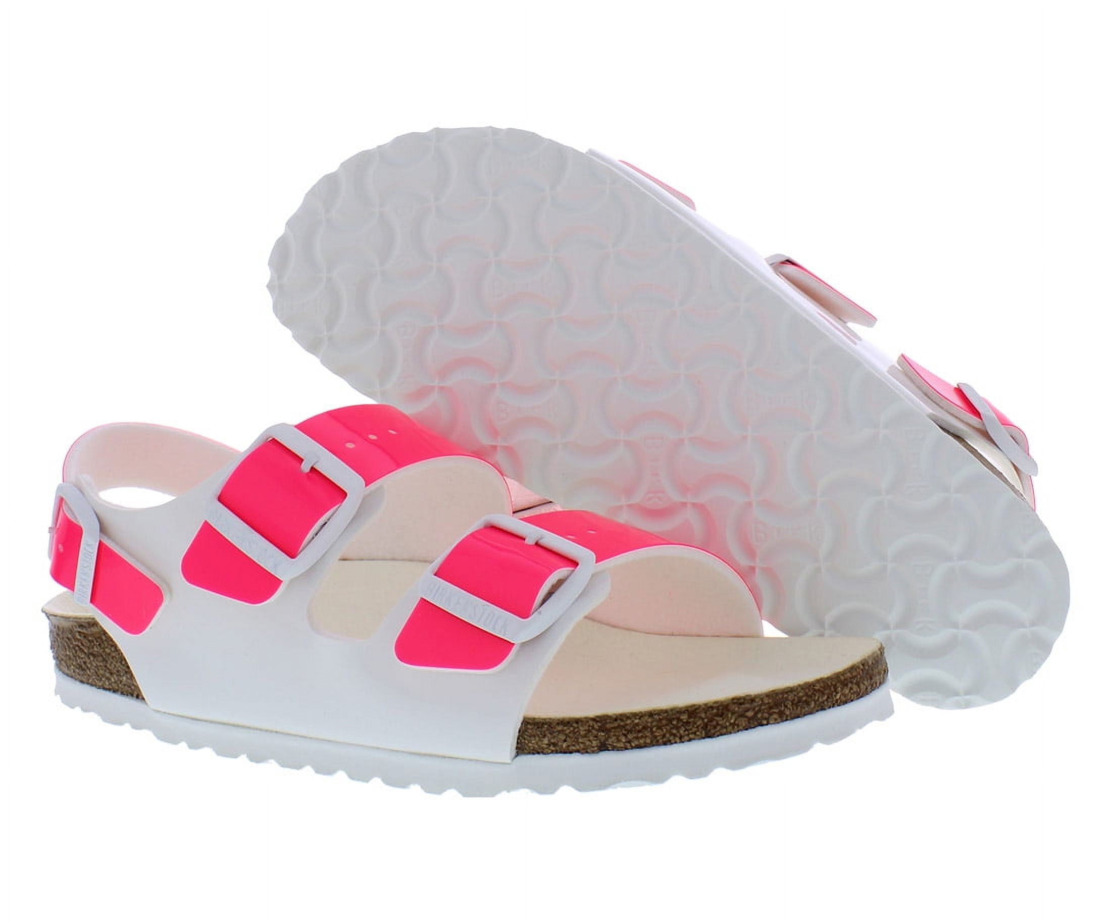 Birkenstock Milanos BS Narrow Unisex Shoes Size 5, Color: Patent Neon Pink/White