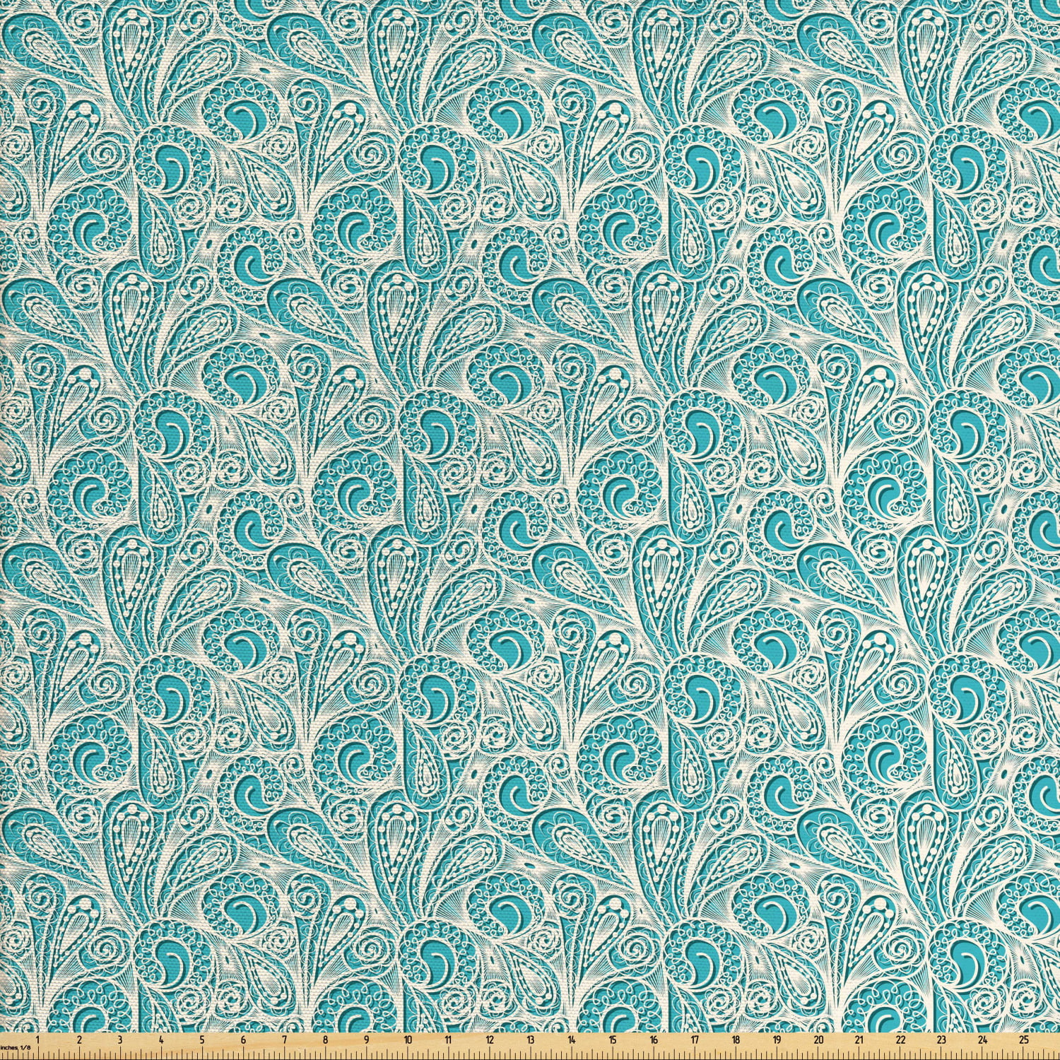 Teal Fabric By The Yard Classical Lace Style Pattern With Romantic