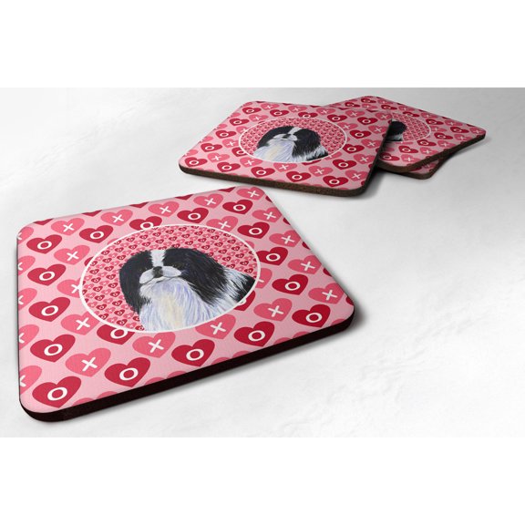 Japanese Chin Hearts Love and Valentines Day Portrait Foam Coaster Set of 4