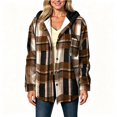 thumbnail image 2 of YODETEY Women’s Hooded Sherpa Plaid Shacket with Pocket, Oversized Casual Plaid Outwear Shacket for Women,Size S-2XL, 2 of 4